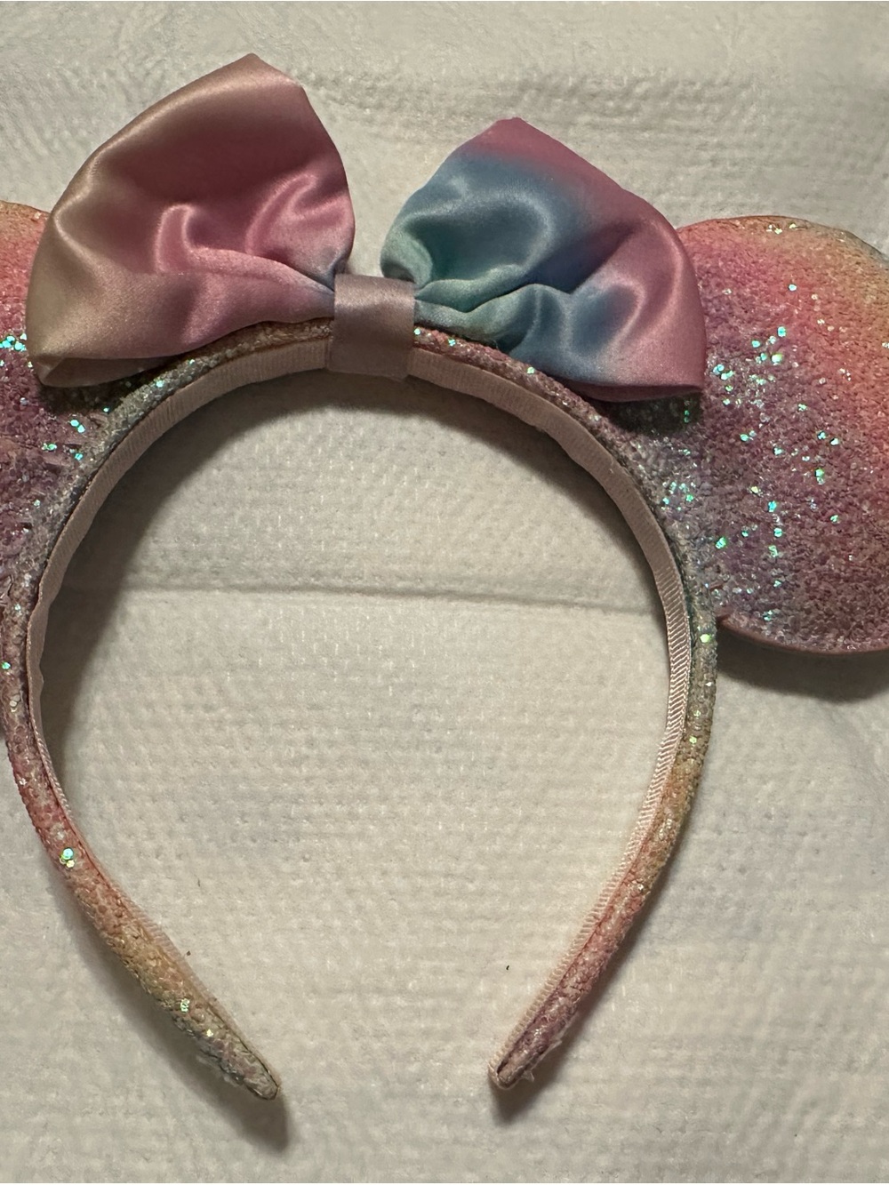 Glitter Pastel Rainbow  Ear Headband with Satin Bow